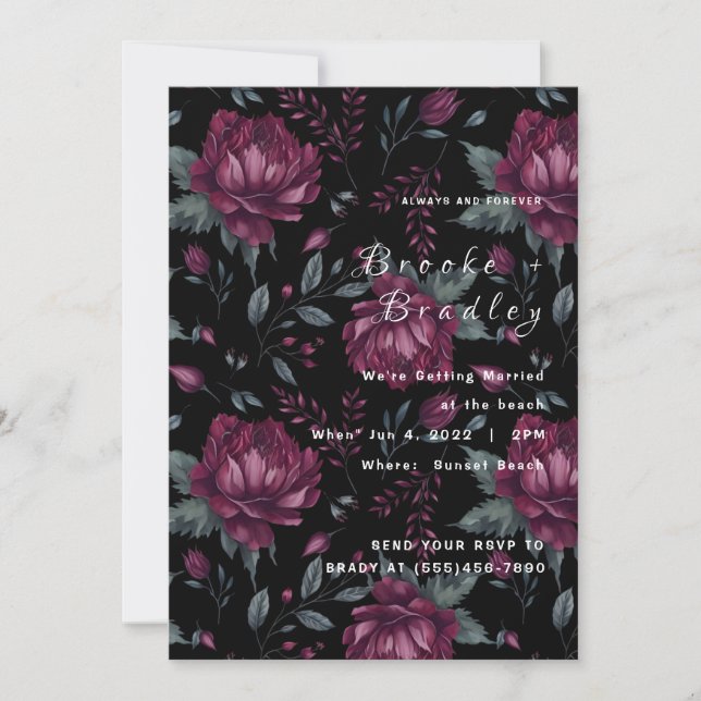 Invitation Mariage Romance Floral Sombre (Devant)