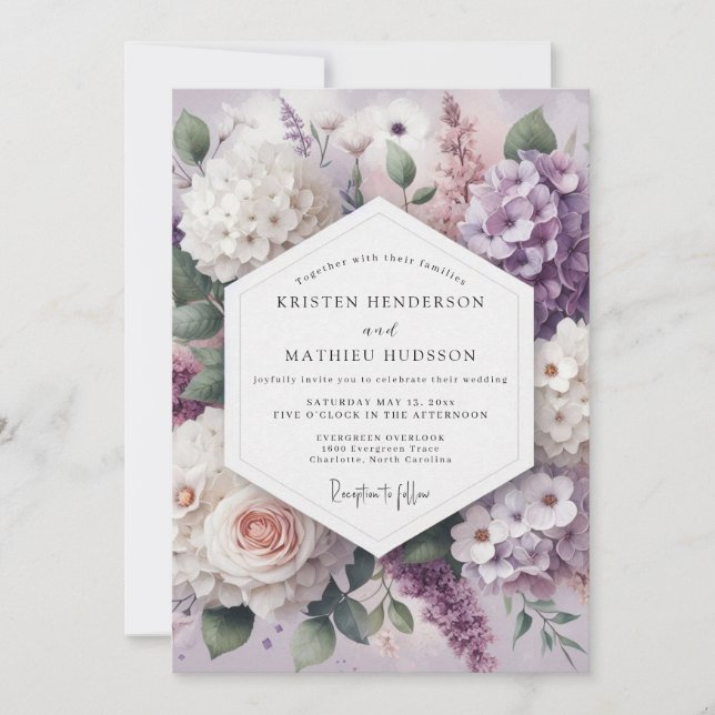 Invitation Mariage Romance Florale à la Lavande (Devant)