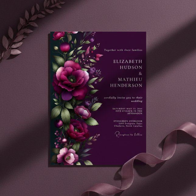Invitation Mariage Romance Florale à la Prune (Créateur téléchargé)