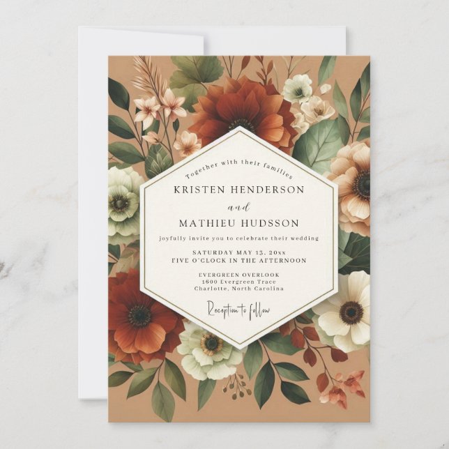 Invitation Mariage Romance Florale Ambre Automne (Devant)