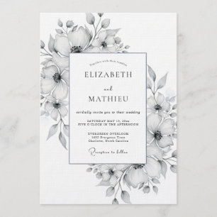 Invitation Mariage Romance Florale Aquarelle Blanche