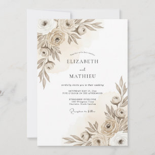 Invitation Mariage Romance Florale Artistique Taupe