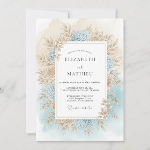 Invitation Mariage Romance Florale Automnale Bleue