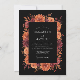 Invitation Mariage Romance Florale Automnale Bordeaux