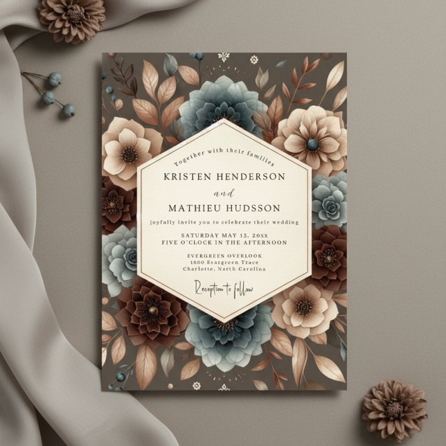Invitation Mariage Romance Florale Automnale Brun (Créateur téléchargé)