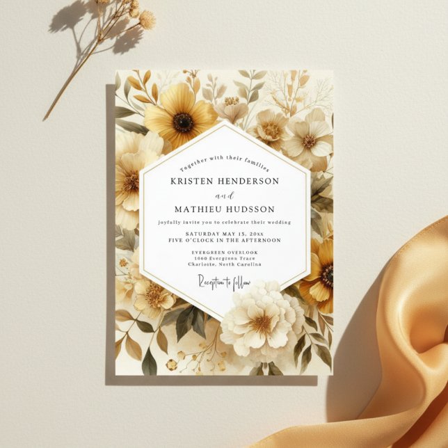 Invitation Mariage Romance Florale Automne Ocre (Créateur téléchargé)