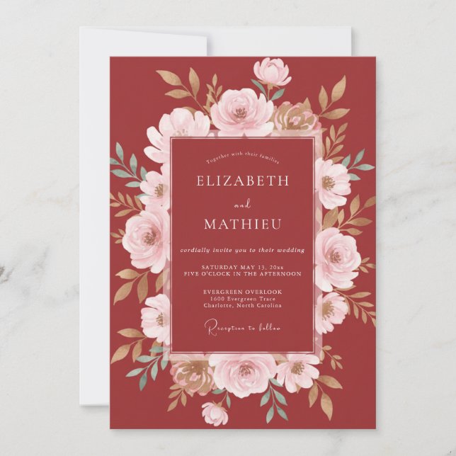 Invitation Mariage Romance Florale Bourguignonne en Fleur (Devant)