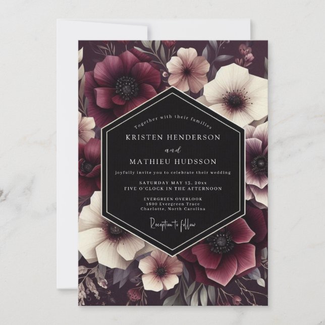 Invitation Mariage Romance Florale Bourguignonne Humeur (Devant)