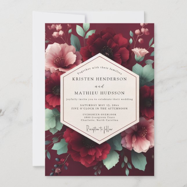 Invitation Mariage Romance Florale Bourguignonne Luxuriante (Devant)