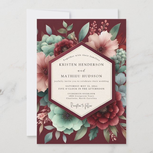 Invitation Mariage Romance Florale Bourguignonne Maussade (Devant)