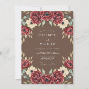 Invitation Mariage Romance Florale Bourguignonne Riche