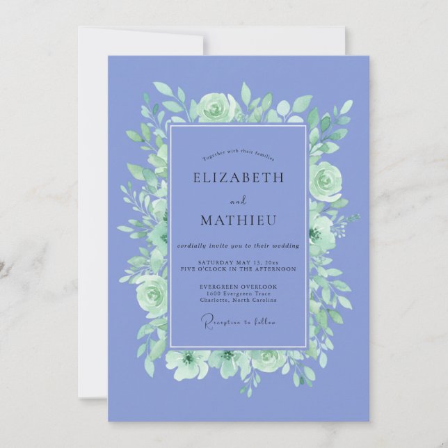 Invitation Mariage Romance Florale Brumeuse Pervenche (Devant)
