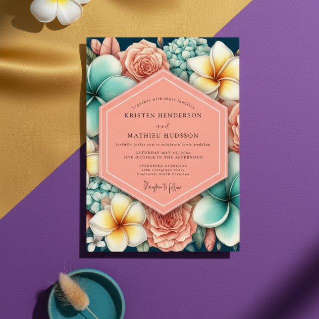 Invitation Mariage Romance Florale Corail (Créateur téléchargé)
