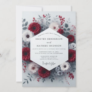 Invitation Mariage Romance Florale Cramoisi