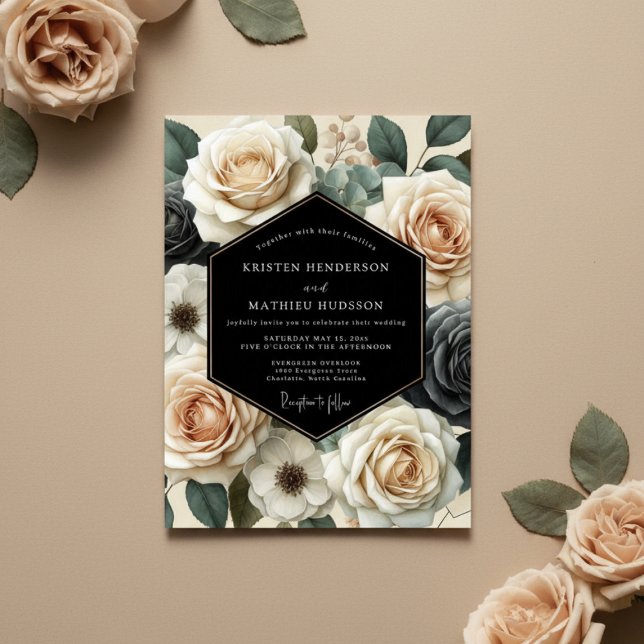 Invitation Mariage Romance Florale Crème (Créateur téléchargé)