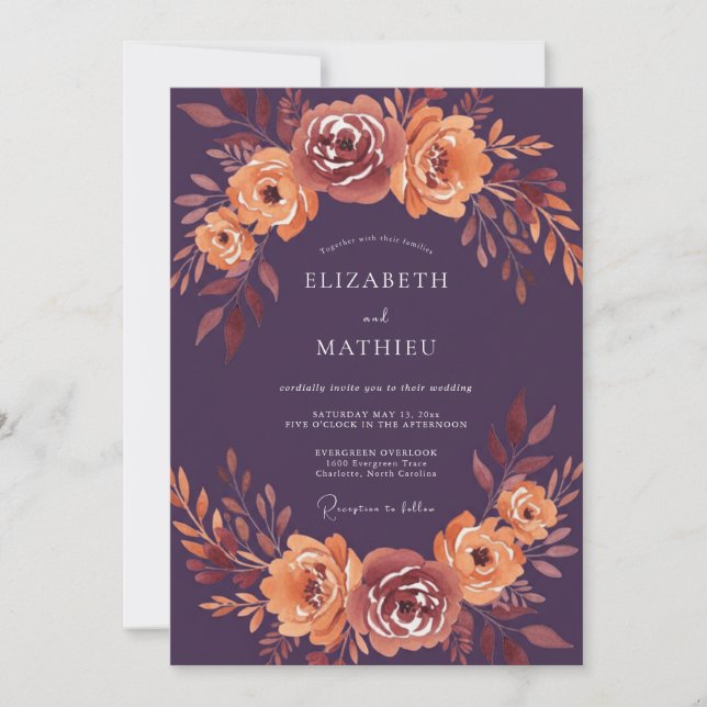 Invitation Mariage Romance Florale d'Automne au Plum (Devant)