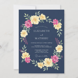 Invitation Mariage Romance Florale de Printemps Navy