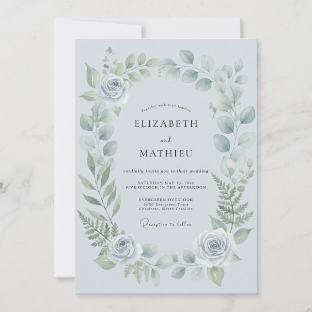 Invitation Mariage Romance Florale Délicate Pervenche (Devant)