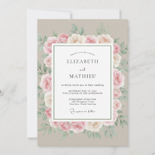 Invitation Mariage Romance Florale Délicate Rougeur