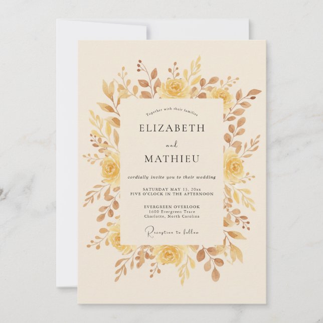Invitation Mariage Romance Florale Douce Ambre (Devant)