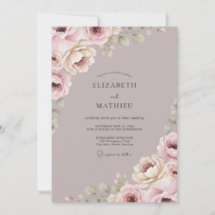 Invitation Mariage Romance Florale Douce Mauve