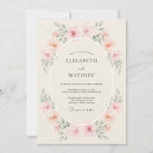 Invitation Mariage Romance Florale Douce Pêche