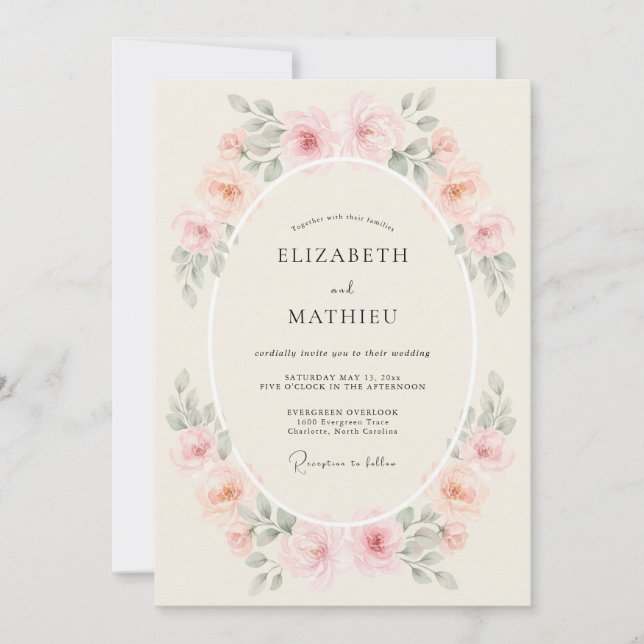 Invitation Mariage Romance Florale Douce Pêche (Devant)