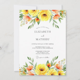 Invitation Mariage Romance Florale Jaune