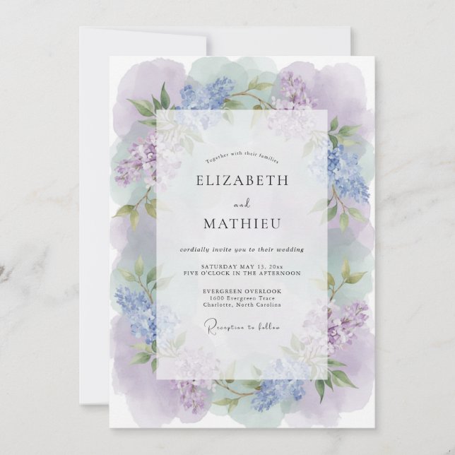 Invitation Mariage Romance Florale Lavande Violette (Devant)