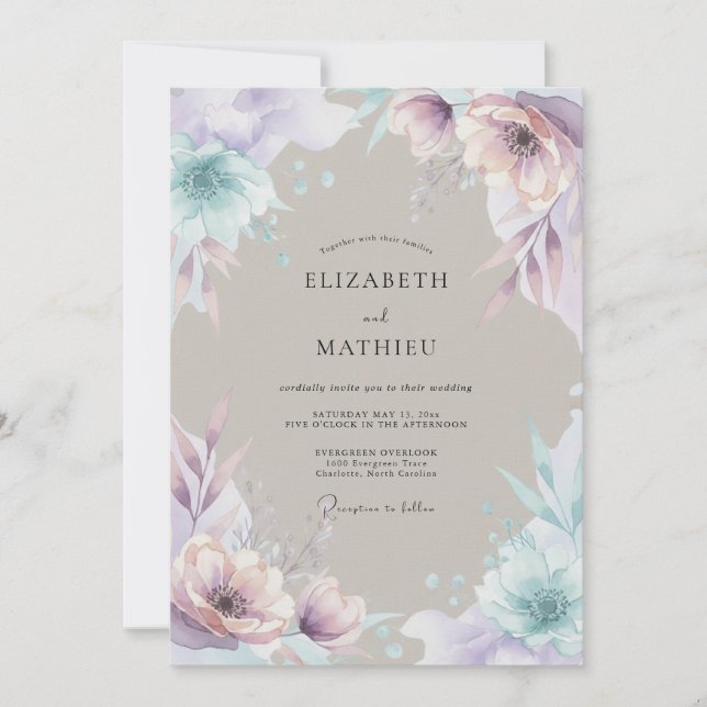 Invitation Mariage Romance Florale Lilas (Devant)