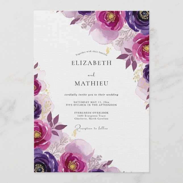 Invitation Mariage Romance Florale Magenta (Devant)