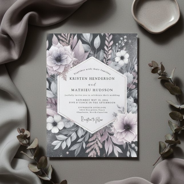 Invitation Mariage Romance Florale Mauve Poussiéreux (Créateur téléchargé)