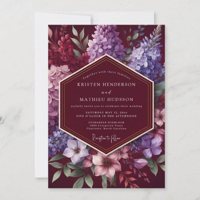 Invitation Mariage Romance Florale Nocturne de Bourgogne (Devant)