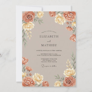 Invitation Mariage Romance Florale Ocre