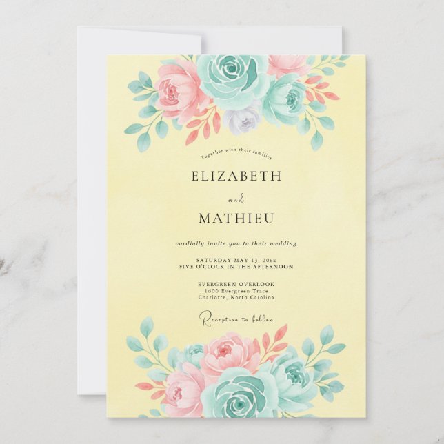 Invitation Mariage Romance Florale Pastel (Devant)