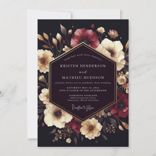 Invitation Mariage Romance Florale Profonde de Baies (Devant)
