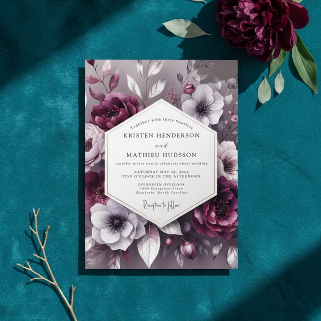 Invitation Mariage Romance Florale prune (Créateur téléchargé)
