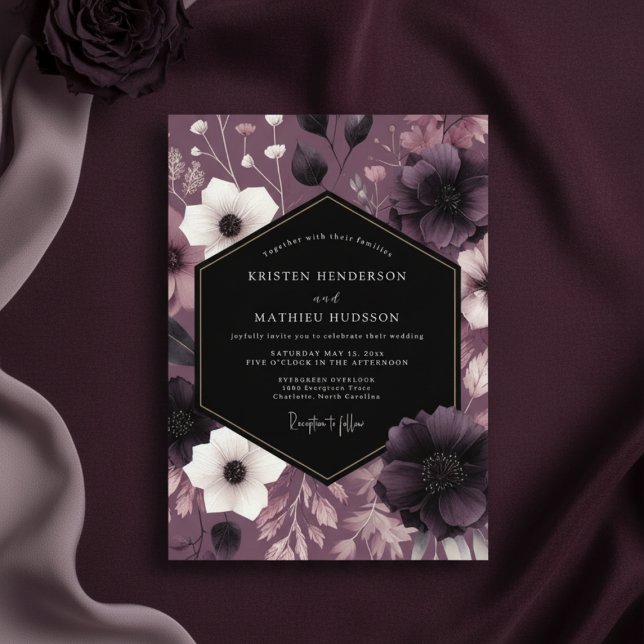 Invitation Mariage Romance Florale prune Moody (Créateur téléchargé)