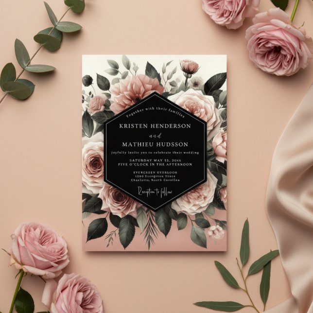 Invitation Mariage Romance Florale Rose (Créateur téléchargé)