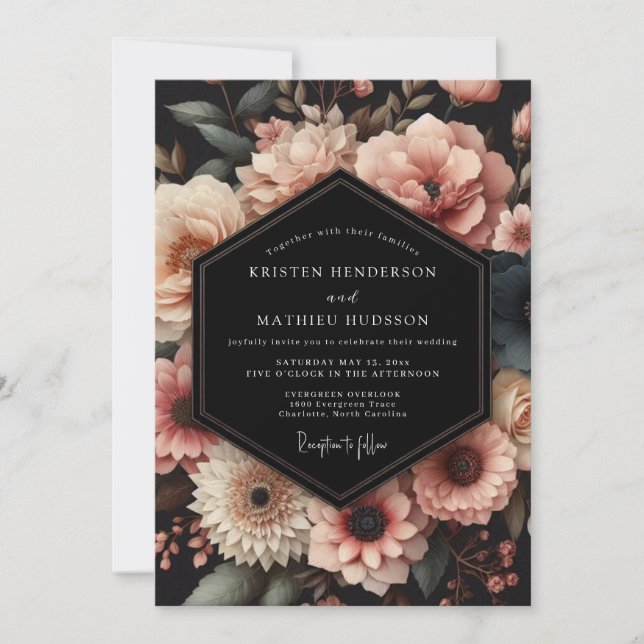 Invitation Mariage Romance Florale Rose (Devant)