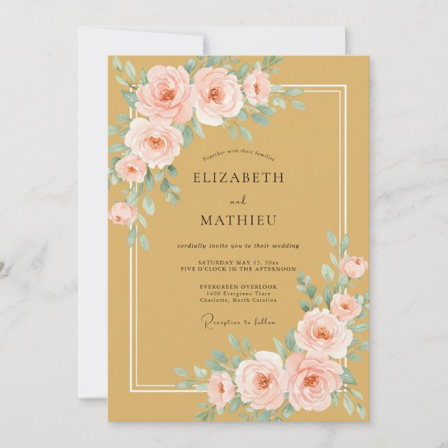 Invitation Mariage Romance Florale Rose Ocre (Devant)