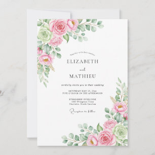 Invitation Mariage Romance Florale Rose Tendre