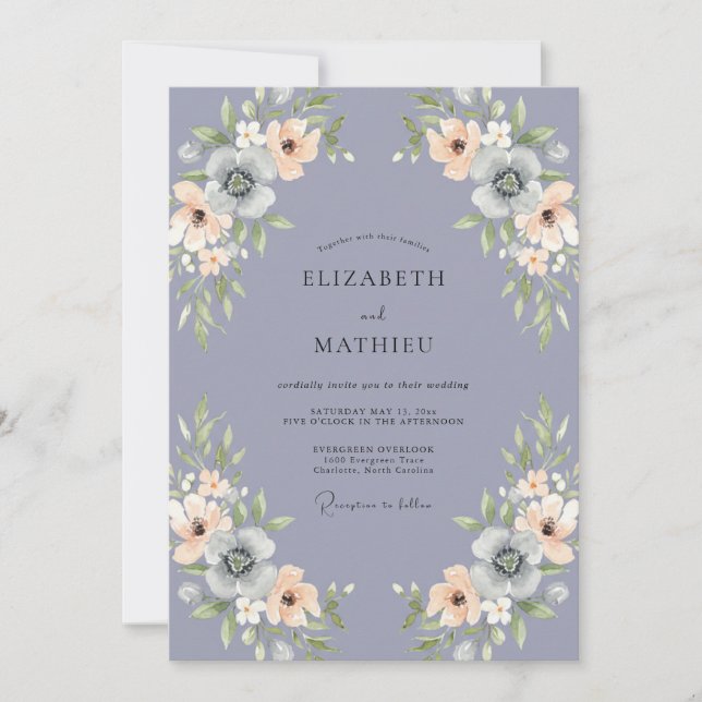 Invitation Mariage Romance Florale Subtile Lavande (Devant)