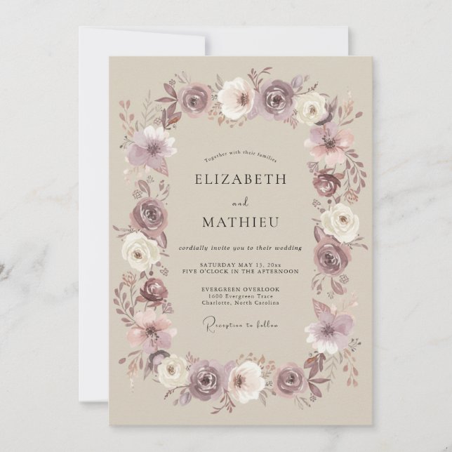 Invitation Mariage Romance Florale Subtile Mauve (Devant)