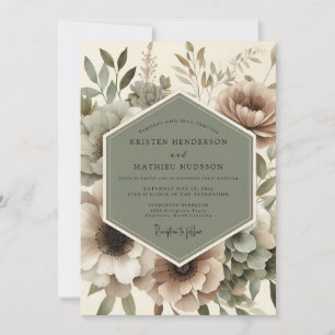 Invitation Mariage Romance Florale Taupe Automne