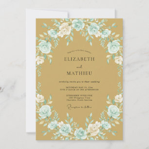 Invitation Mariage Romance Florale Teinte de Bleu-vert