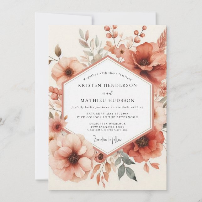 Invitation Mariage Romance Florale Terracotta (Devant)