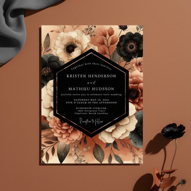 Invitation Mariage Romance Florale Terracotta Humeur (Créateur téléchargé)