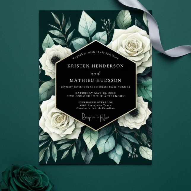 Invitation Mariage Romance Florale Vert Profond (Créateur téléchargé)