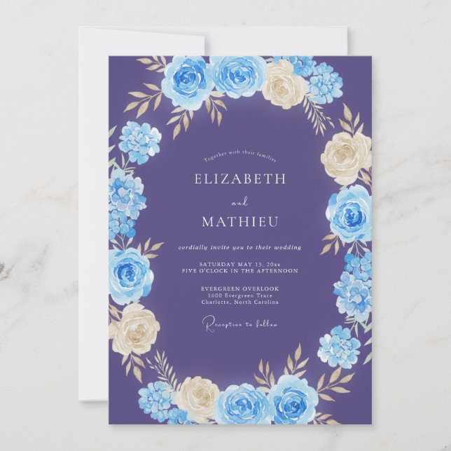 Invitation Mariage Romance Florale Violet Profond (Devant)